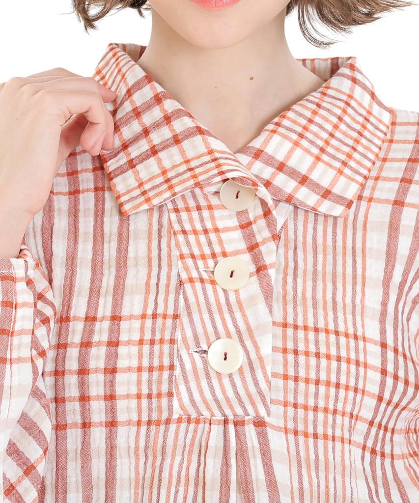Narue Checkered Pajama Cream Puff Gauze Women's Set, (R)