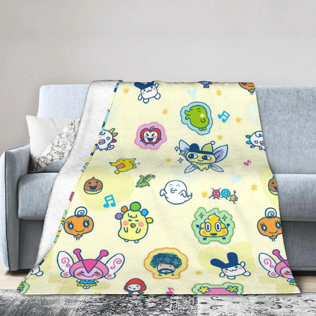 Tamagotchis Cartoon Blankets Kawaii Game Flannel Vintage Warm Throw Blankets for Home Autumn/Winter