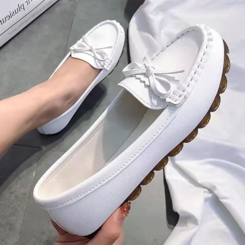 White Round Toe Woman Flats Slip-on with Bow Elegant Dress High Quality Fashion Quick Delivery Luxury Brand Y2k Shoes for Women