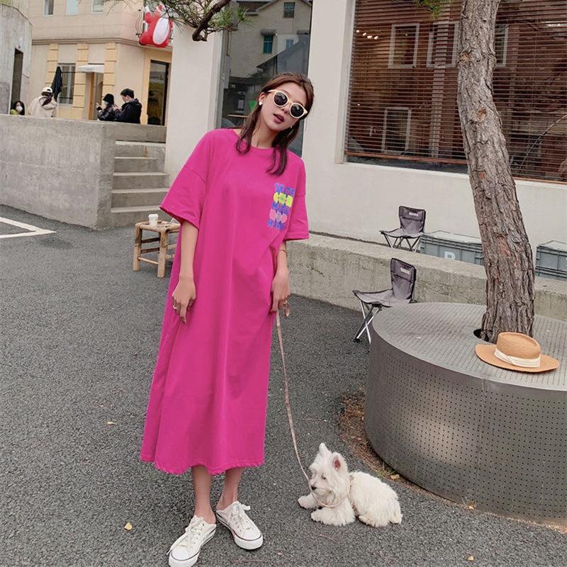 

Женское платье большого размера, летнее, длинная футболка с короткими рукавами, женское свободное длинное платье с разрезами по краям, нижняя рубашка для женщин XXL