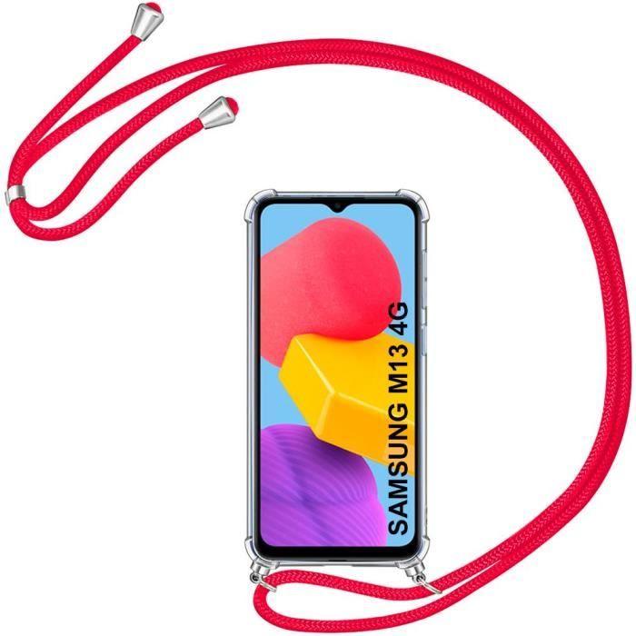 Coque de protection - Samsung - Galaxy M13 - Transparent - Souple - Antichoc avec bandoulière rouge