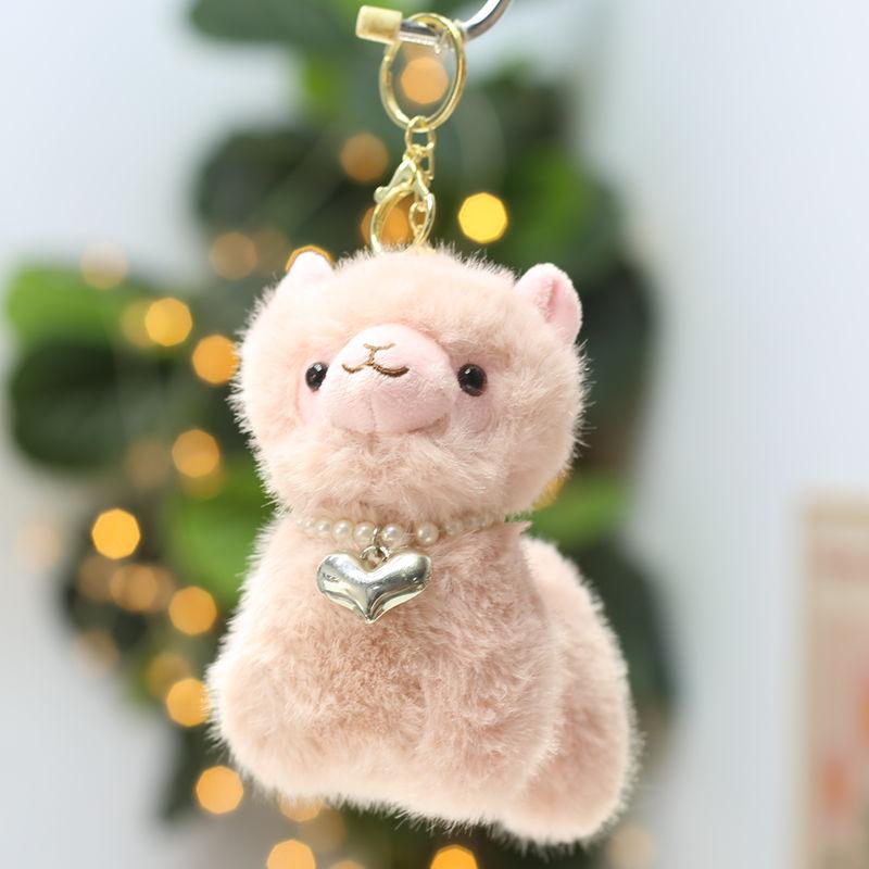 Fluffy Plush Alpaca Keychain with Vibrant Colorful Bells Cute Charm for Backpack Car Key Pendant