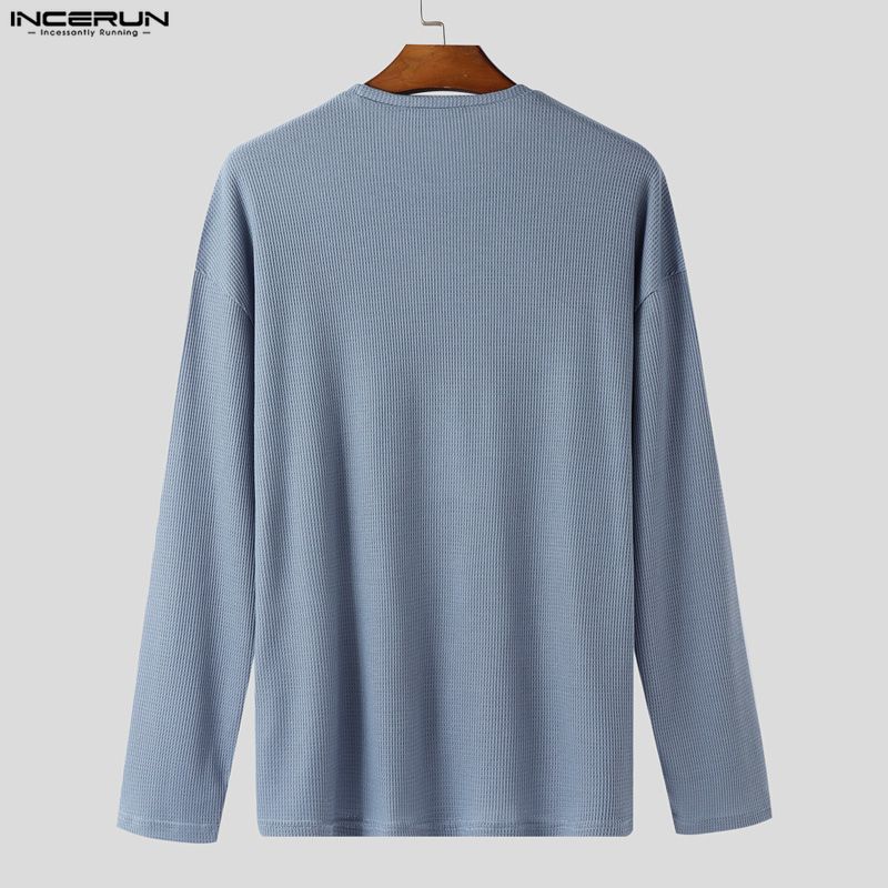 INCERUN Men Round Neck Long Sleeve Texture Casual Tops T-shirts