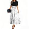Damenmode Lässiger Gürtel Kurzarm Rundhals Retro Gepunktet Gedruckt Spleißen Elegantes Temperament Kleid