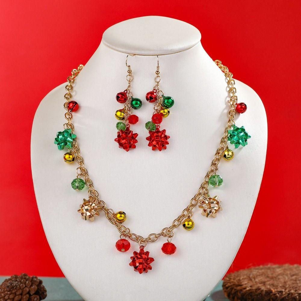 Bracelet Xmas Clavicle Chain Earrings Christmas Bell Jewelry Set Sweet   Girl