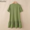 ZANZEA Women Casual Round Neck Solid Color Summer Short Sleeve Dress