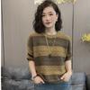 Hollow Out Western-style Middle-aged Mother Long Sleeved T-shirt Knitted Sweater Autumn Loose Striped Base Shirt