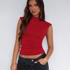 Women European American Style Solid Color Slim Fit Half Turtleneck Sleeveless Sexy Tank Top