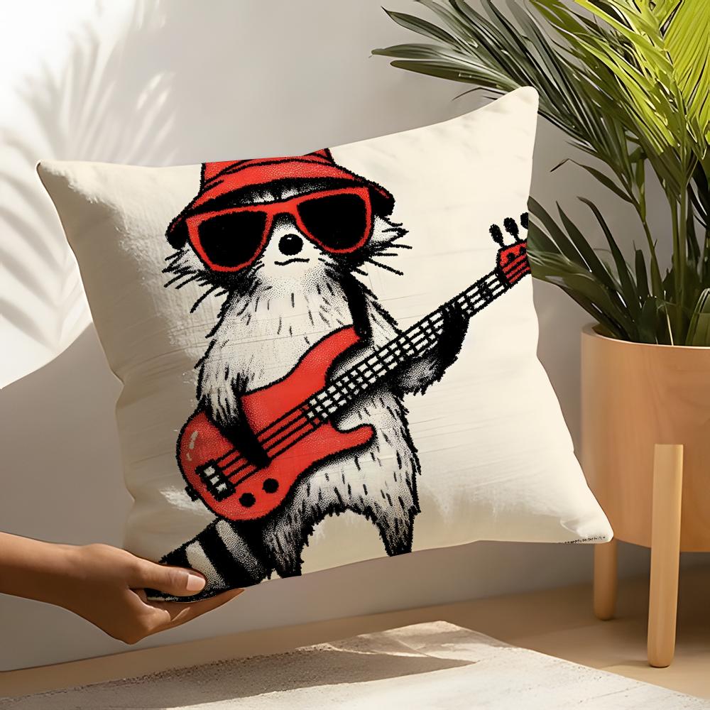 Funny Animal Guitar Playing Patterns   Linen Cushion Covers For Decorative Sofa Home Pillows Case Car Chair Pillows Cases