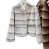 Abrigo de Piel de Visón de Terciopelo y Cuero de Dos Tonos para Mujer, Estilo Cárdigan Sintético Otoño/Invierno 2025.