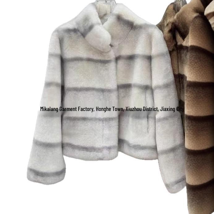 Abrigo de Piel de Visón de Terciopelo y Cuero de Dos Tonos para Mujer, Estilo Cárdigan Sintético Otoño/Invierno 2025.