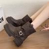 Buckle low women's short boots, round head, beautiful and thin heel, autumn and winter Martin boots, locomotive retro belt, medium tube rad