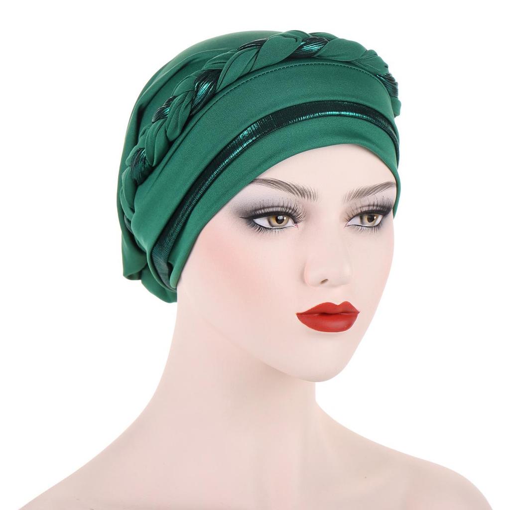 New Multicolor Short Braid Colorblock Muslim Hijab Cap – Fashionable European & American Pullover Hat