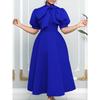 Temperament Long Dress Short sleeve Lace-up Bow Puffy Banquet Formal Dress European and American Dress