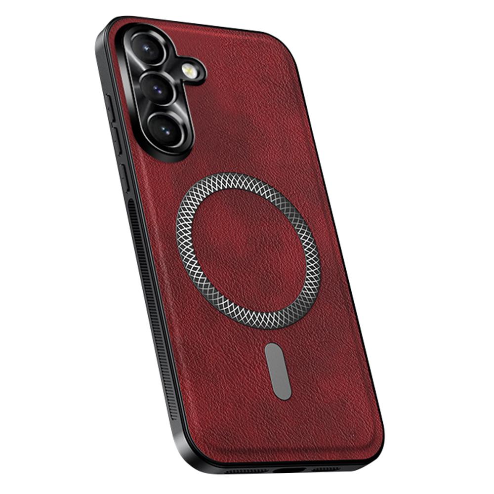 

For Samsung Galaxy A15 4G/A15 5G Case Compatible with MagSafe PU TPU PC Phone Back Cover with Metal Lens Frame Wine Red