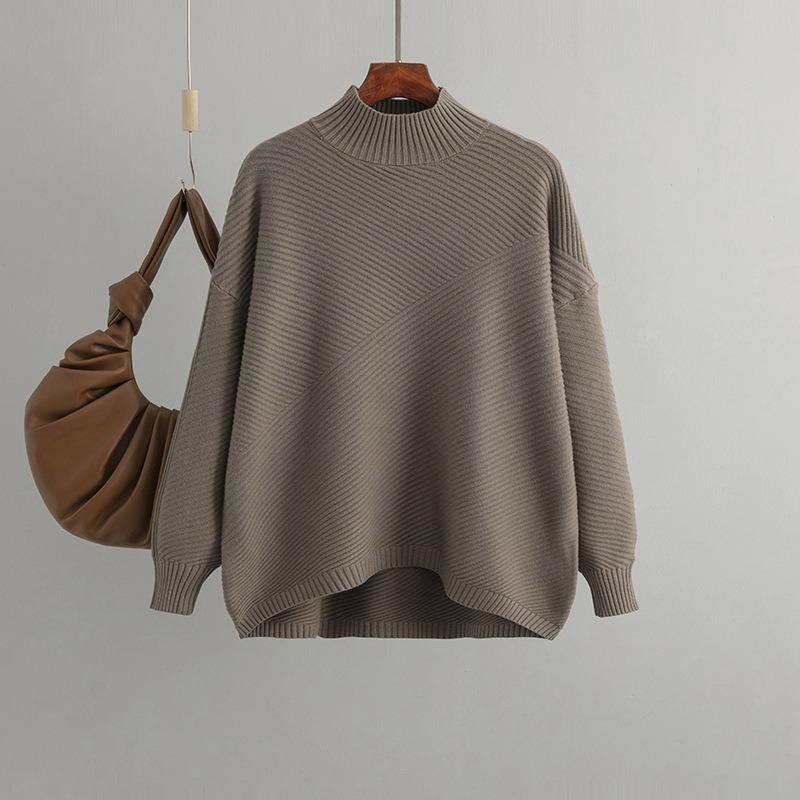 New Autumn and Winter Retro Loose Solid Color Pullover Sweater for Women Half Turtleneck Sweater Bottoming Shirt