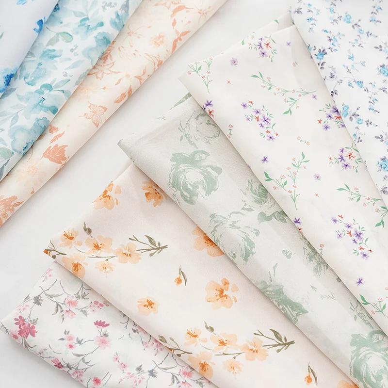 150x50cm/150x200cm Small Floral Printed Chiffon Fabric For Summer Women's Dresses Children's Clothing Handmade DIY Fabric TJ7500