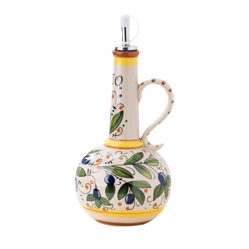 Artistic Ceramic Vinegar and Olive Oil Bottle with Italian Glaze