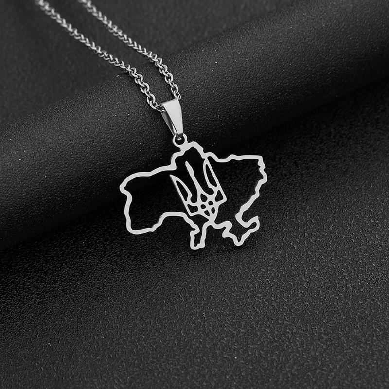 Hi Fashion Outline Ukrajinská mapa s príveskom náhrdelník s vlajkou srdca z nehrdzavejúcej ocele