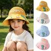 Toddler Sun Hat Mesh Hats for Kids, UV Protection Fishing with Cartoon Dinosaur Prints, Wide Cute Print Brim Bucket Hat, Open Top Breathable Foldable