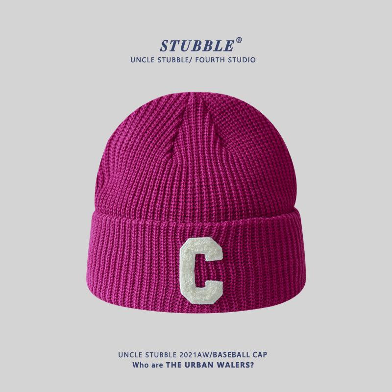 Autumn and Winter New Style C-label Knitted Hat Korean Version Colorful Couple Warm Woolen Hat Japanese Girl Face Small Cold Hat