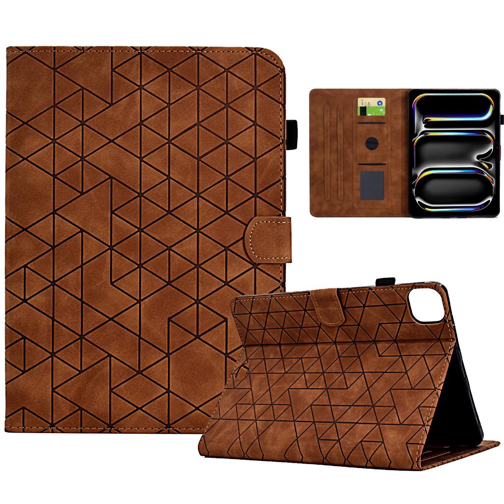 A6 For iPad Pro 11 (2024) Case Card Slots Stand Rhombus Auto Wake/Sleep Leather Tablet Cover