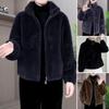 Winter Thick Faux Fur Coat Women Short Zip Up Cardigan Jacket Turn Down Collar Long Sleeves Cold Proof Outdoor School Outerwear