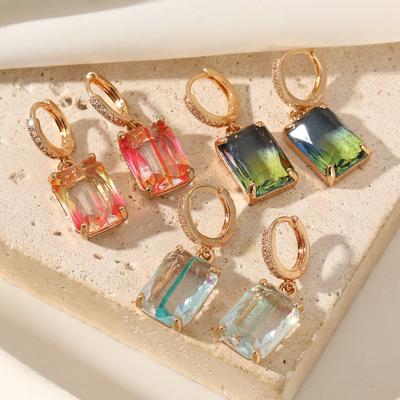 1 Pair Fashion Bright Square Artificial Crystal Dangle Earrings for Women Cubic Zirconia Jewelry Daily Wedding Party Accessories