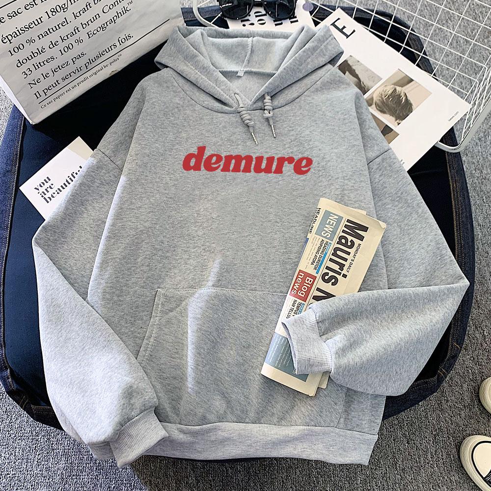 

Women Clothes Demure Letter Red Graphic Hoodies Winter Soft Long Sleeve Sweatshirts Moletom Harajuku Fashion Unisex Pullovers 3XL