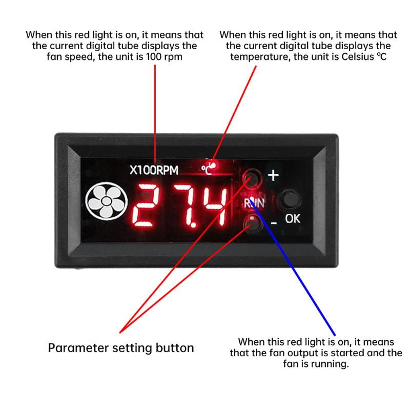 1 Set 12V3A Digital Display Temperature Speed Chassis Noise Reduction 4-wire PWM Fan Temperature Control Speed Controller