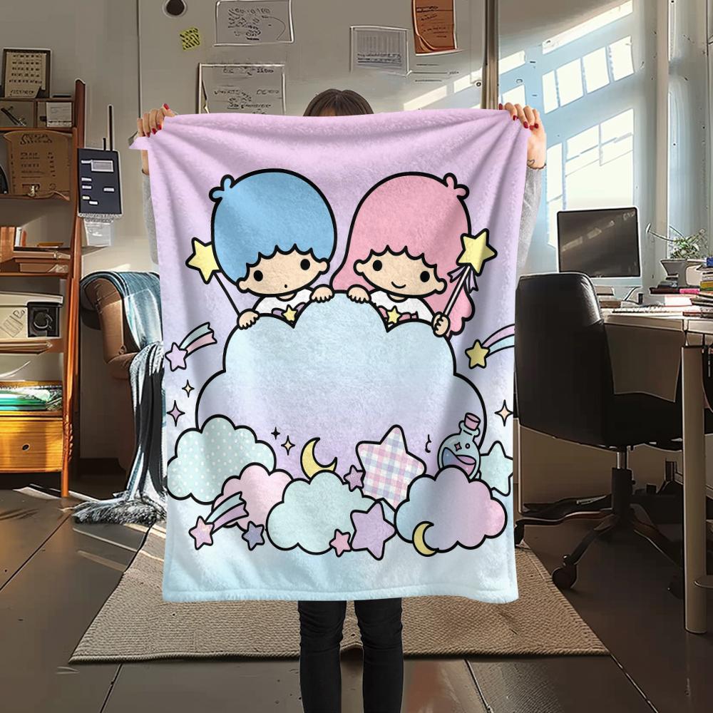 1PC Little Twin Stars Print Flannel Blanket, High quality All Seasons, Home Decor, Warmth and Comfort, Perfect for Christmas Gifts