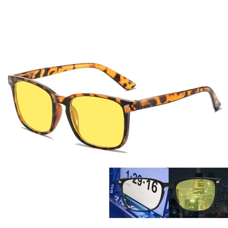 Outdoor UV400 Nigh Vision Glasses for Men Night Driving Riding Goggle Shades Square Blue Light Blocking Eyeglasses Sunglasses