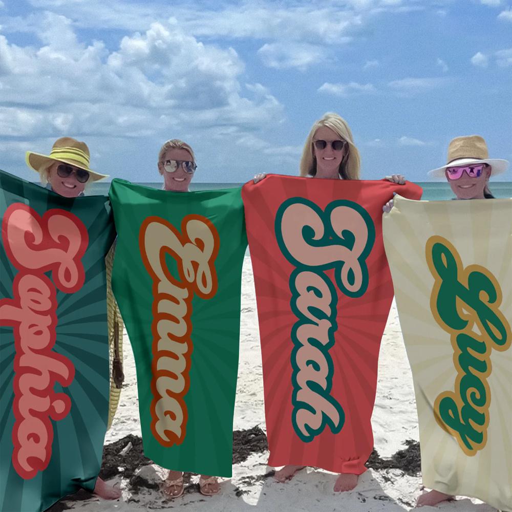 Personalized Striped Beach Towel Custom Name/Logo Microfiber Towel Thin Quick Dry Absorbent for Beach Swimming Yoga Bath Sports