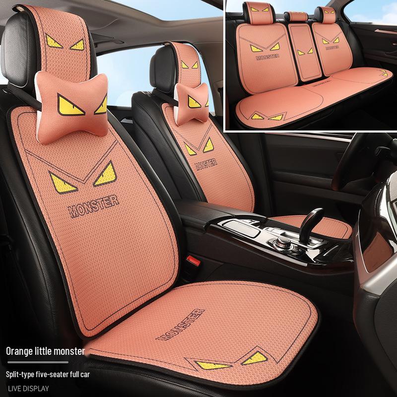 Universal Cartoon Linen Car Seat Cushion - Warm, Stylish, Four Seasons Comfort