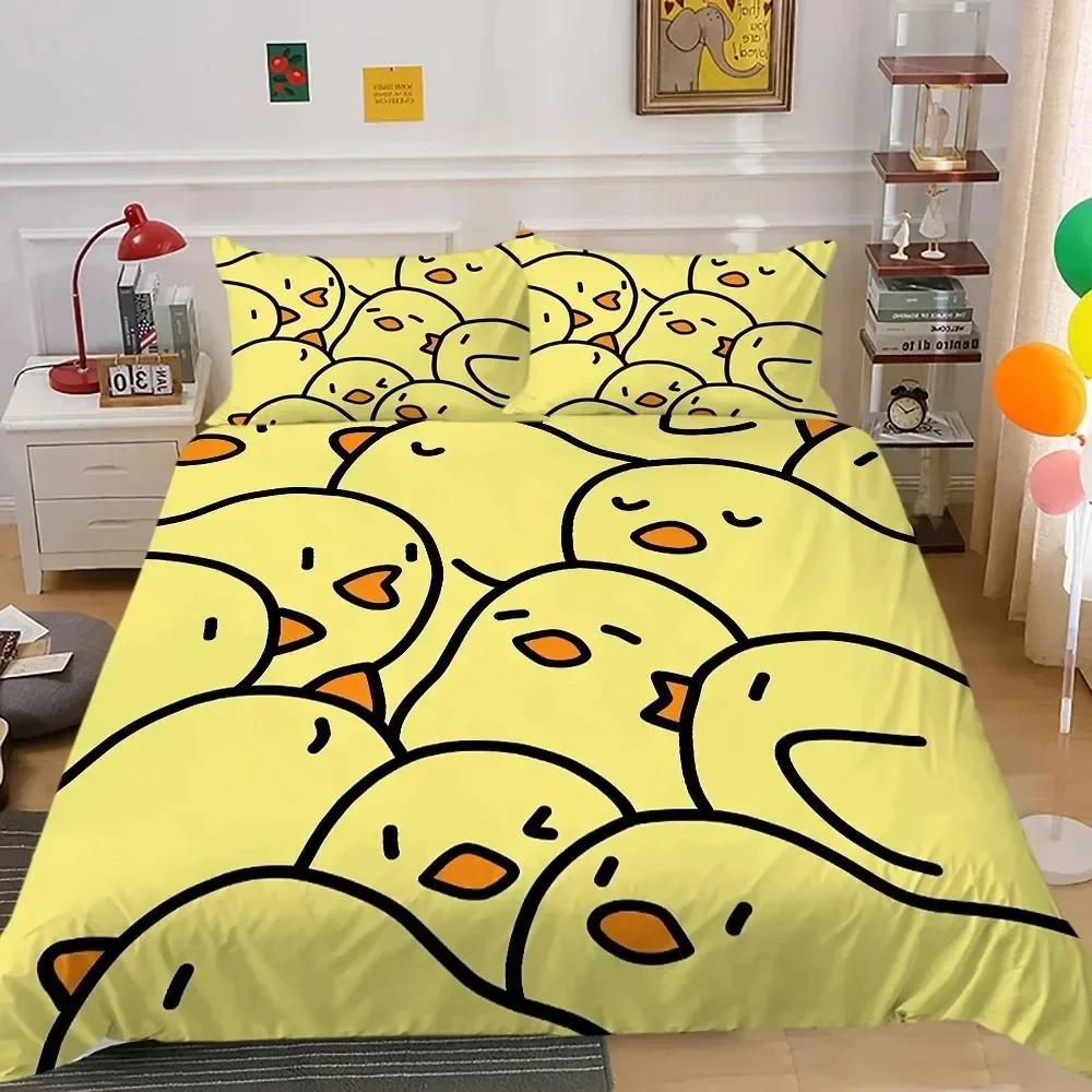 Comforter Top Cute Bedding Set Cute Funny Yellow Cartoon Chick King Queen Cartoon Animals Soft Polyester