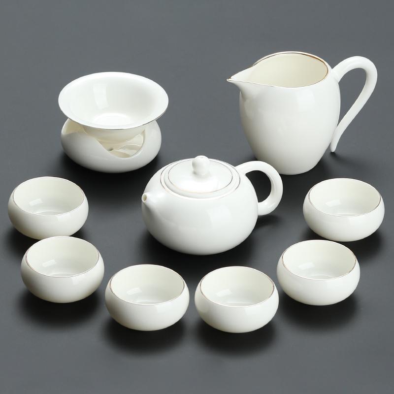 Goat Jade White Porcelain Kung Fu Tea Set Home Brewing Teapot Covered Bowl Chinese Light Luxury Brewing Tea Cup Office Guests