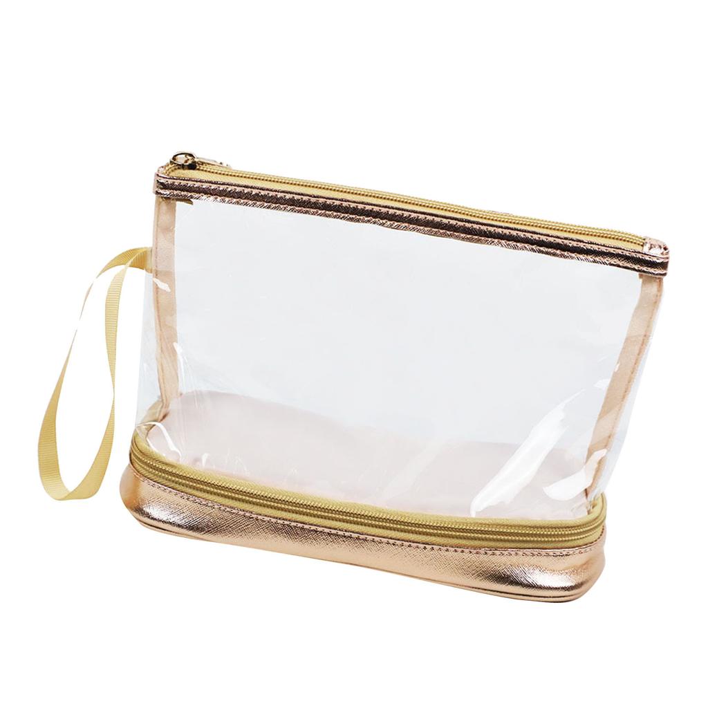 Clear Makeup Bag Portable Toiletry Bag with Zip PVC Cosmetic Pouch for Travel Daily Use Easy Access Metal Color