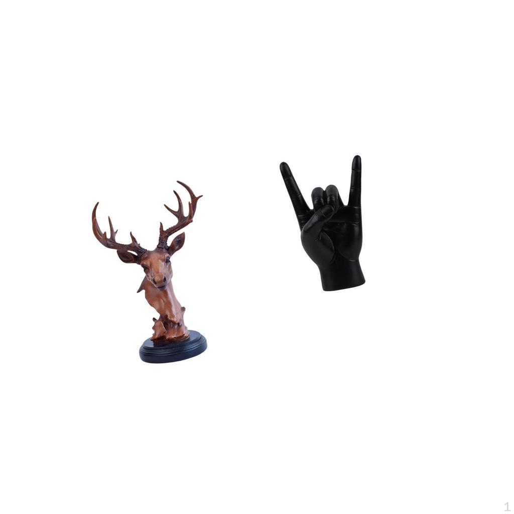Deer Head Ornament Figurine And Rock Hand Gesture Statue Creative Animal Sculpture for Home