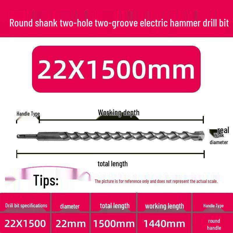 Extended Electric Hammer Drill Bit, Square & Round Shank, for Concrete Piercing - Available in 500mm to 2m Lengths