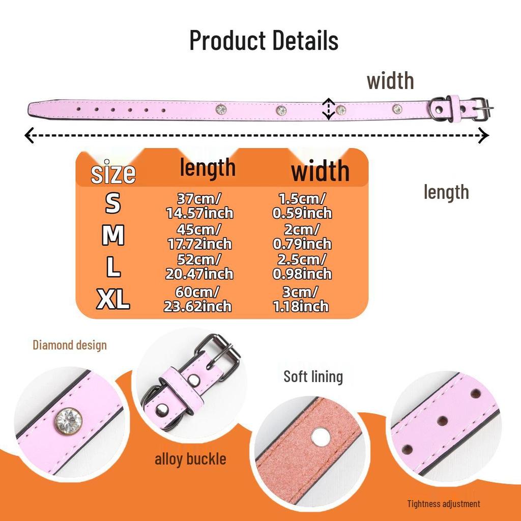 Luxury Diamond-Studded PU Leather Dog Collar - Durable & Fashionable for Outdoor Use