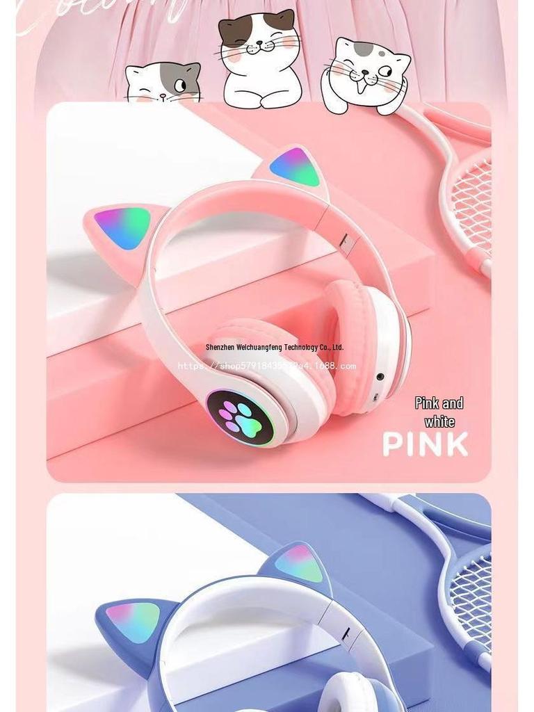 Bluetooth Wireless Over-Ear Headphones with Glowing Cat Ears - STN-28 New Model, Cute Style