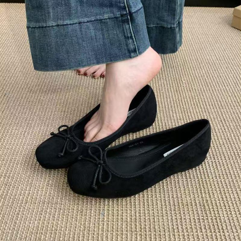 French inner heightening suede ballet single shoes women's shoes new spring and summer bow versatile casual evening shoes