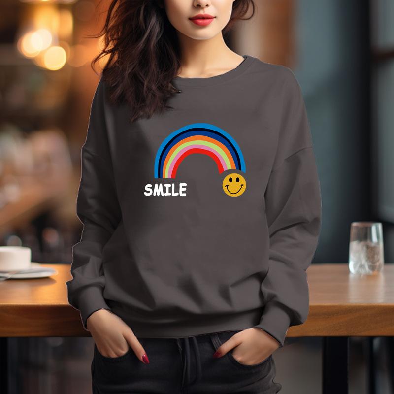 Loose cotton printing fleece thickened long-sleeved sweater jacket 2025 autumn and winter new Korean version T-shirt bottoming shirt