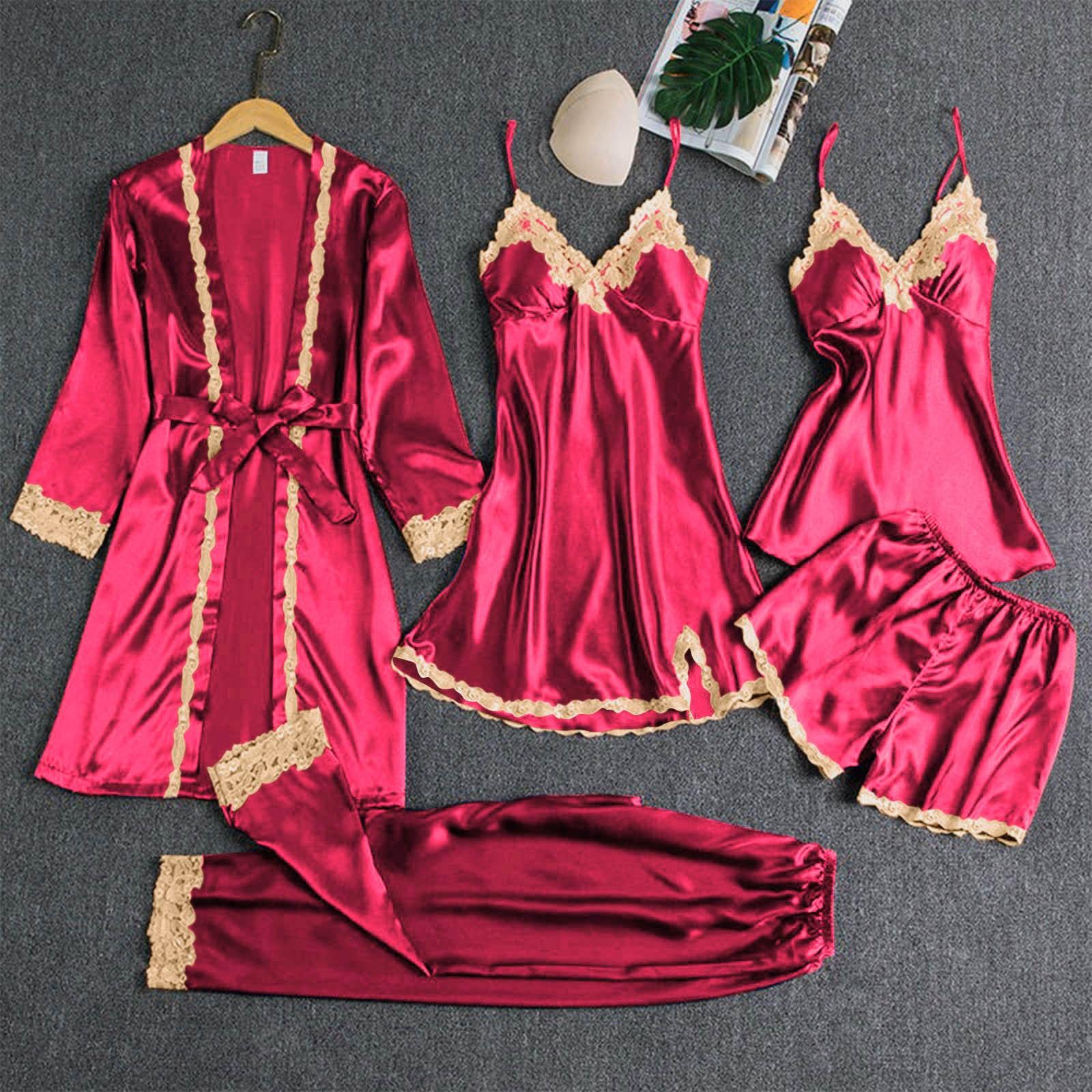 

Женский сплошной цвет, кружевной ремень, подушка на грудь, сексуальный подвесной ремень, комплект из 5 предметов, одежда для сна, домашний костюм XL винный