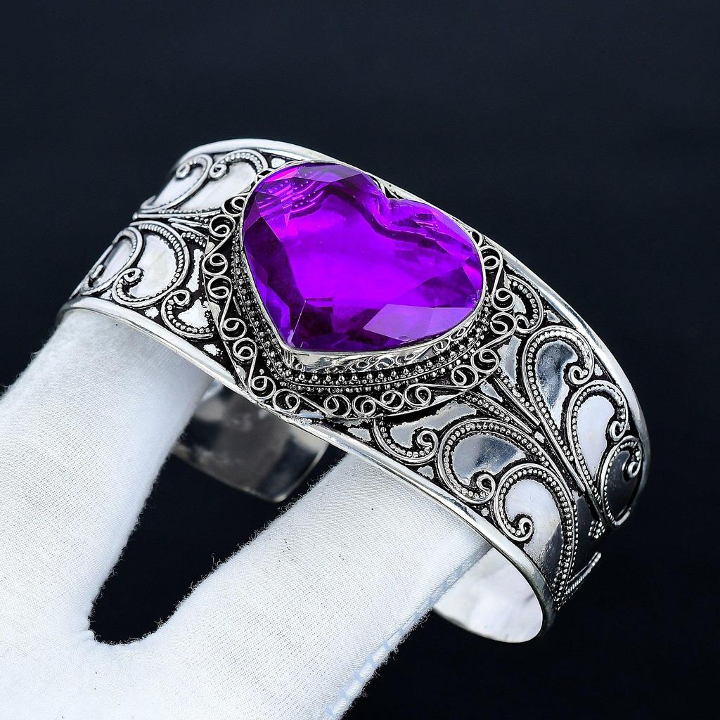 Amethyst Herz Edelstein Armband, Verstellbares Armband, 925 Sterling Silber Schmuck, Verlobungsgeschenk, Amethyst Armband Wadding Geschenk