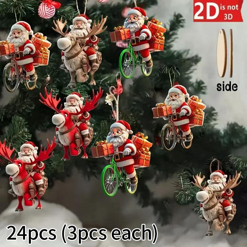 8/16/24 Stück Weihnachten Holzfahrrad Weihnachtsmann 2D Flacher Holzanhänger Weihnachtsbaumschmuck Perfektes Feiertagsgeschenk Deko