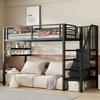 Cama Loft, 90*200cm, Prateleiras, Escada com Armazenamento, Espaço Livre Debaixo da Cama para se Vestir, Grade de Proteção, Sem Colchão, Preto
