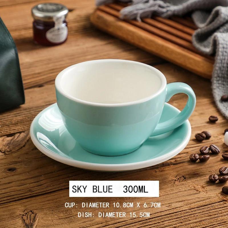 300ml Ceramic Coffee Cup and Saucer Set Pottery Latte Cups Breakfast Milk Mug Afternoon Teacup Porcelain Water Mugs Wholesale