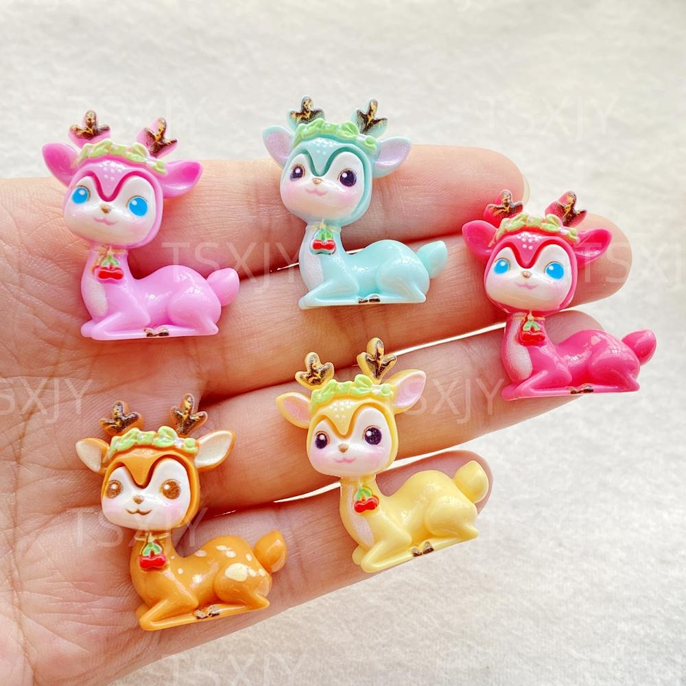10PCS New Colorful Cute Cartoon 3D Animal Sika Deer Flat Back Cabochon Stone Scrapbook DIY Decor Figurines Crafts Accessories