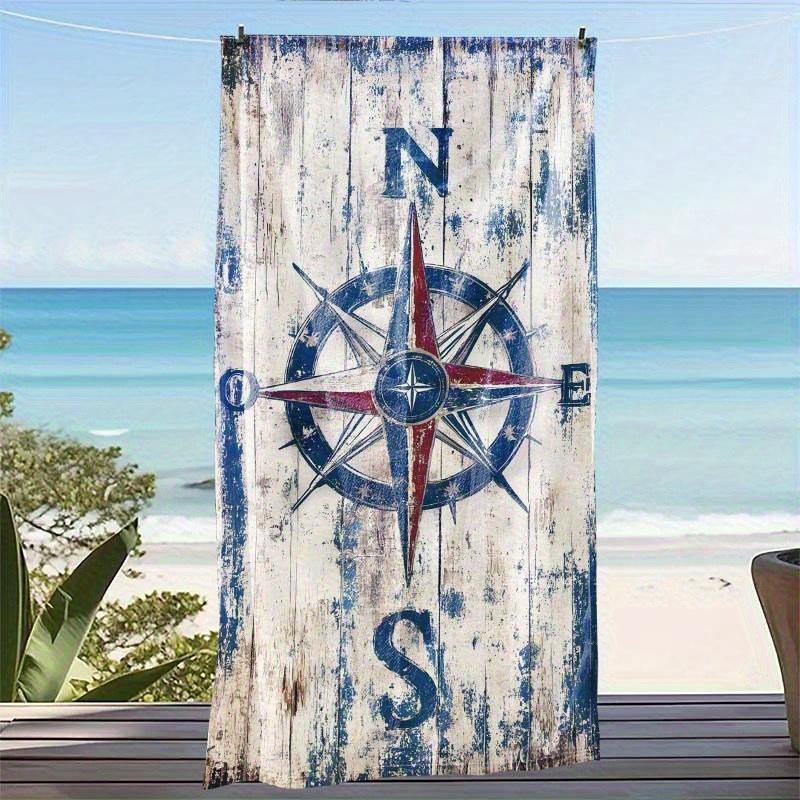 1pc Extra Large Beach Towel, Family Pack, Vintage Blue Compass Print Beach Towel,Essential Travel Gift for Vacations,Lightweight